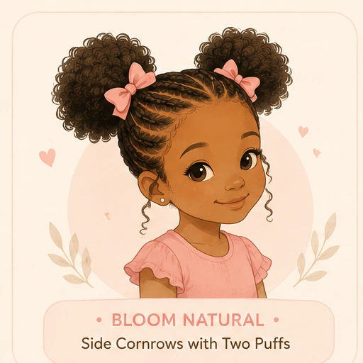 Girl with natural cornrow lines and two puffs